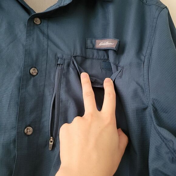 Eddie Bauer Dark Teal Short Sleeve Button Down Shirt XXL Vented Fishing - Picture 5 of 9